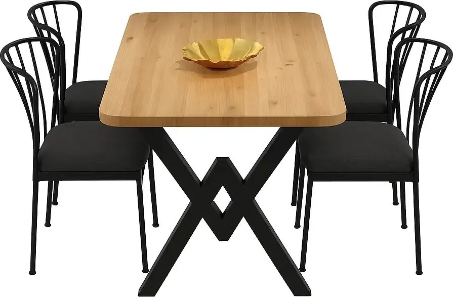 Set masa cu 4 scaune metal, Amsterdam Homs, alb/negru 70 x 110 cm