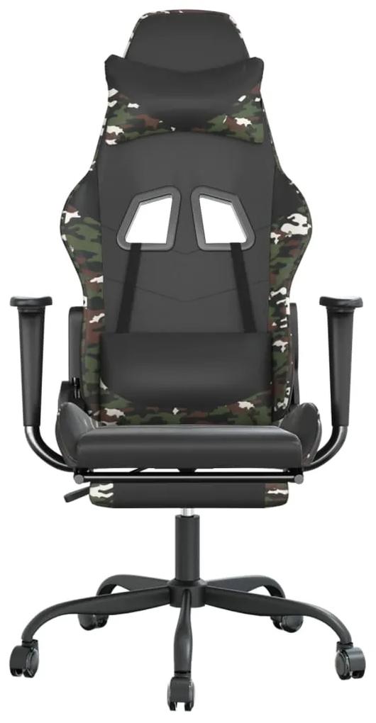 Scaun de gaming cu suport picioare, negru camuflaj, piele eco 1, black and camouflage, Cu suport de picioare