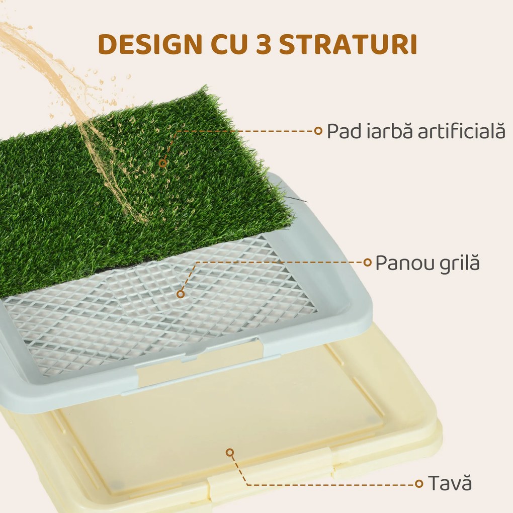 PawHut Toaletă pentru Câini 3 Straturi cu Gazon, Grilă și Tavă 46,5x34x5,5 cm | Aosom Romania