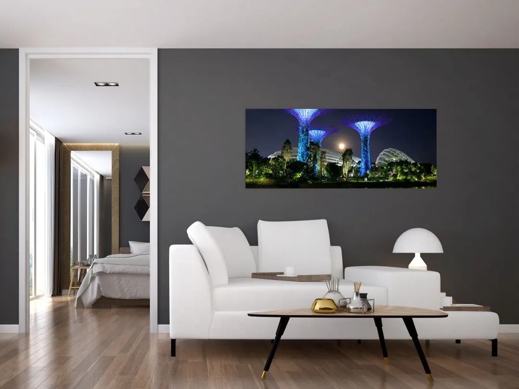 Tablou cu lună plină în grădinile din Singapur (120x50 cm)