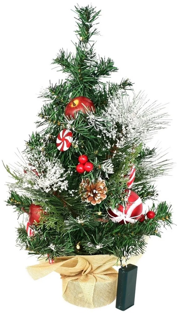 Brad de Crăciun decorat cu lumini, 50 cm, 10 LED-uri, alb cald