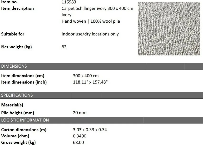 Covor design LUX tesut manual Schillinger 300x400cm