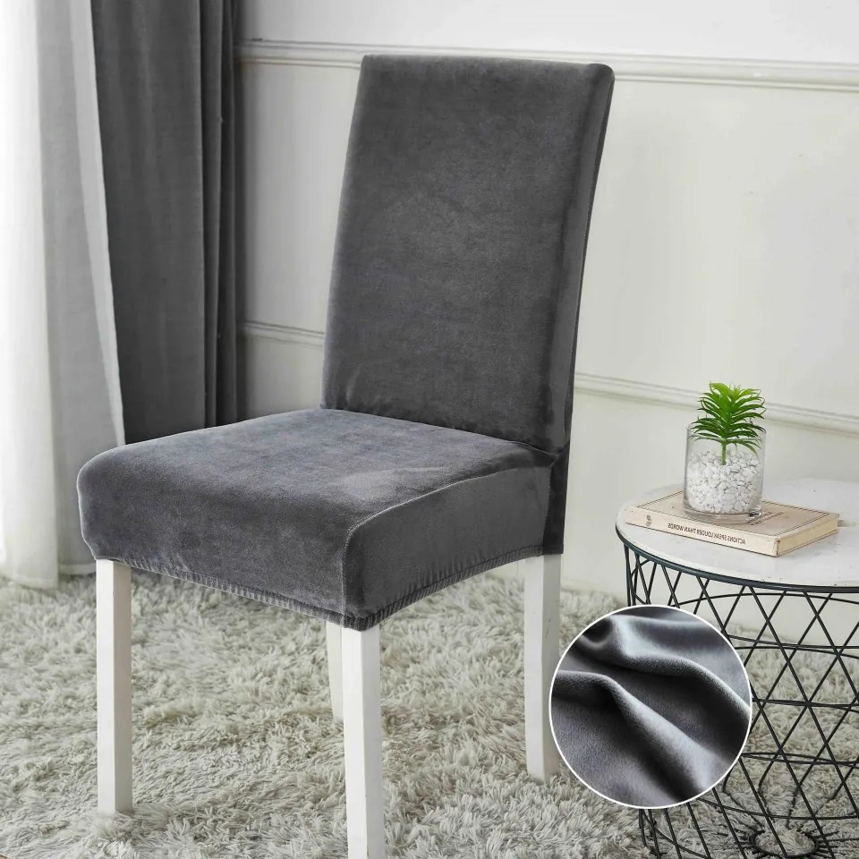 Set 6 huse pentru scaune, elastice si catifelate, culoare Gri Inchis