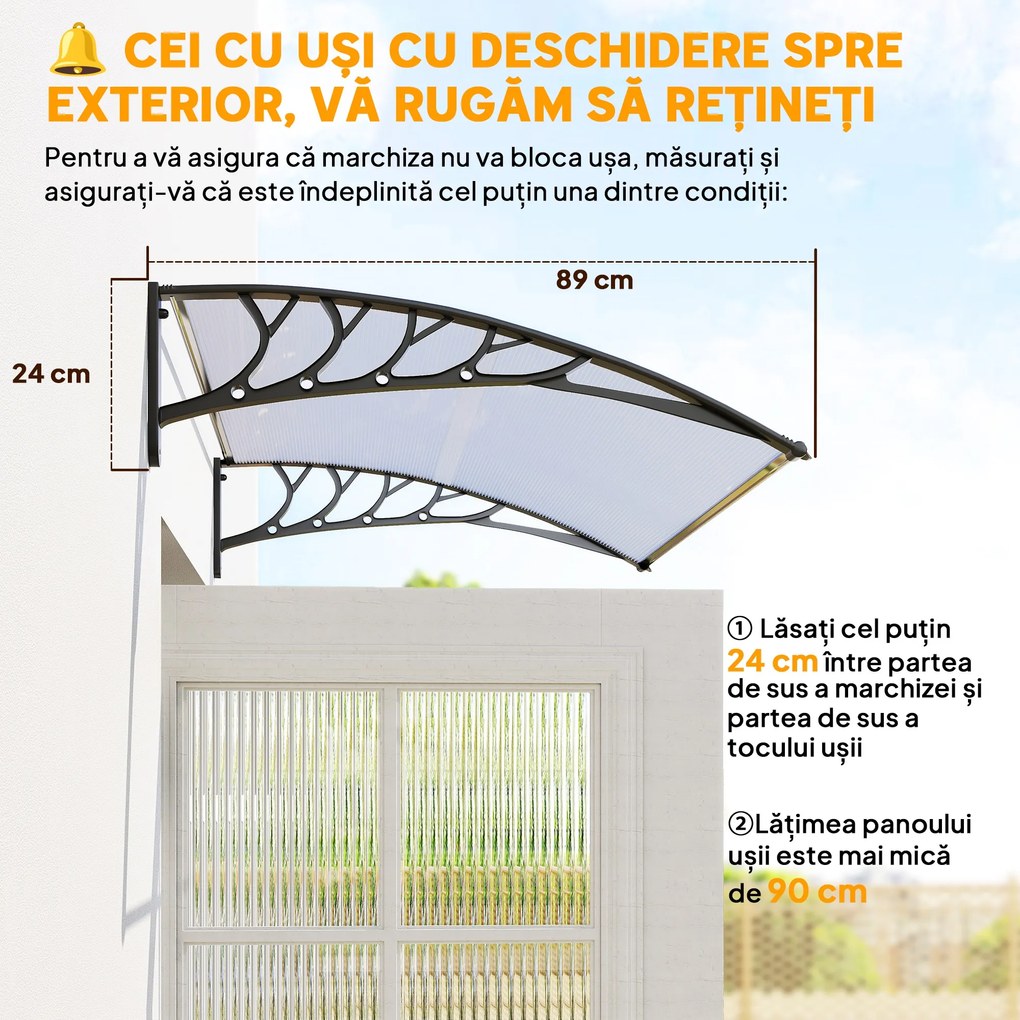 Outsunny Copertină Curbată pentru Exterior cu Panouri din Policarbonat și Sistem de Fixare Inclus | Aosom Romania