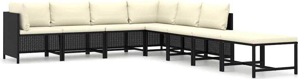 vidaXL Set mobilier de grădină cu perne, 8 piese, negru, poliratan