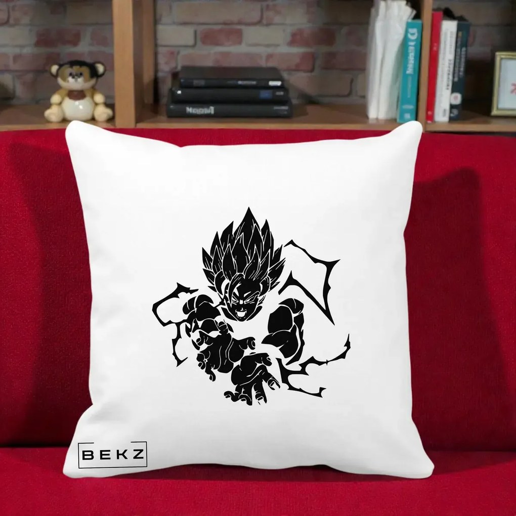 Perna Personalizata Dragon Ball Goku Super Saiyan Silueta, 40x40 cm, Alba Mata, Husa Detasabila, Perna Inclusa, BEKZ®
