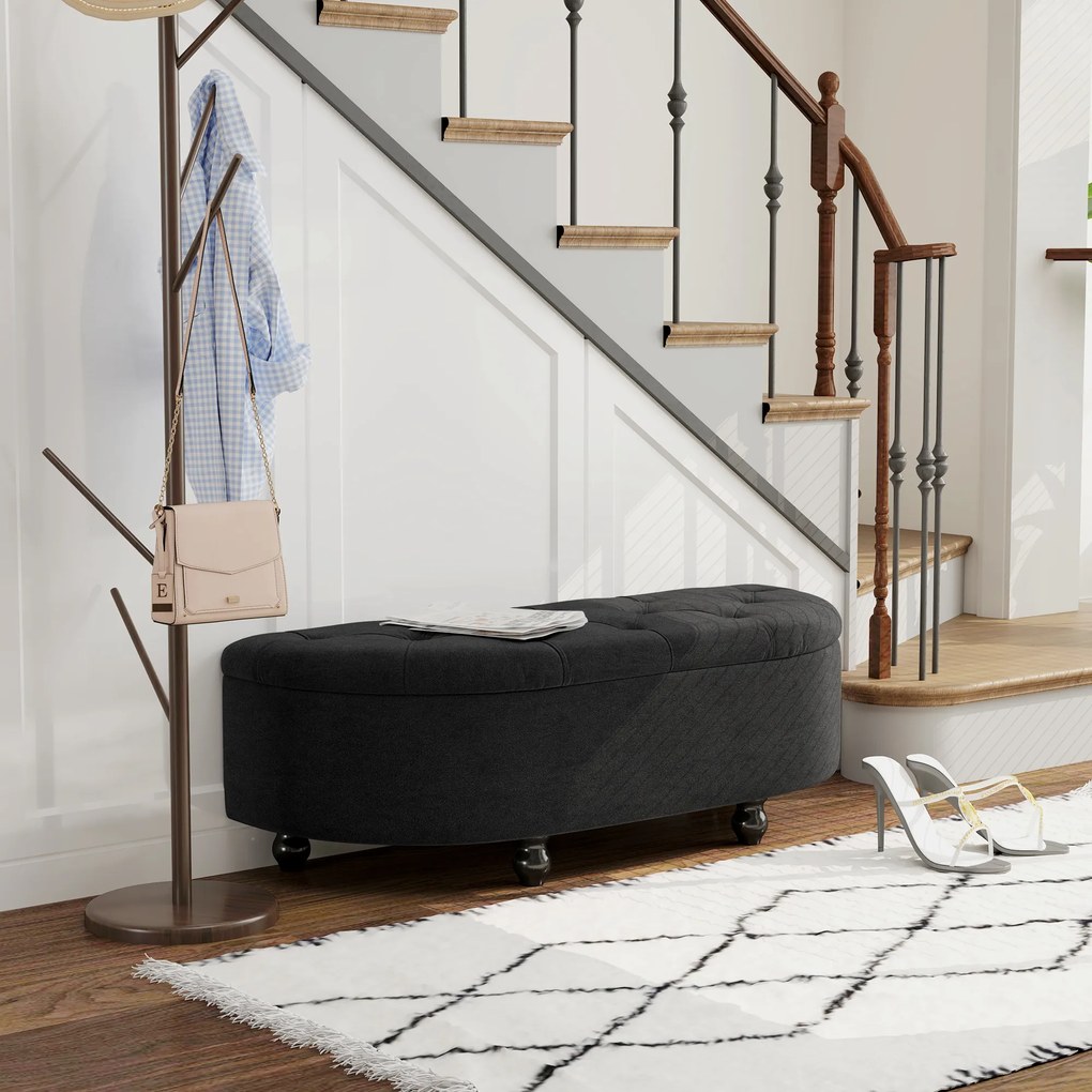 HOMCOM Bancă cu spațiu de depozitare, Bancă de dormit, capac soft-close, aspect de catifea, 120 x 46 x 42 cm, Gri închis | Aosom Romania