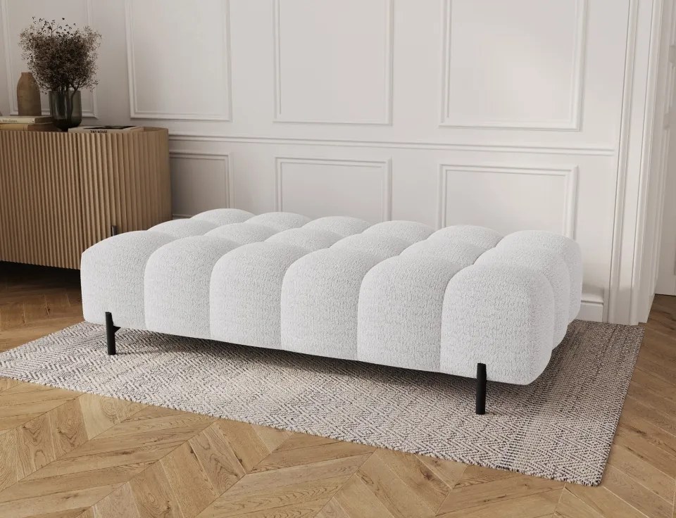 Taburet Tapitat cu Picioare Ferivo, 140x70x40 cm, alb bouclé – Royal 01