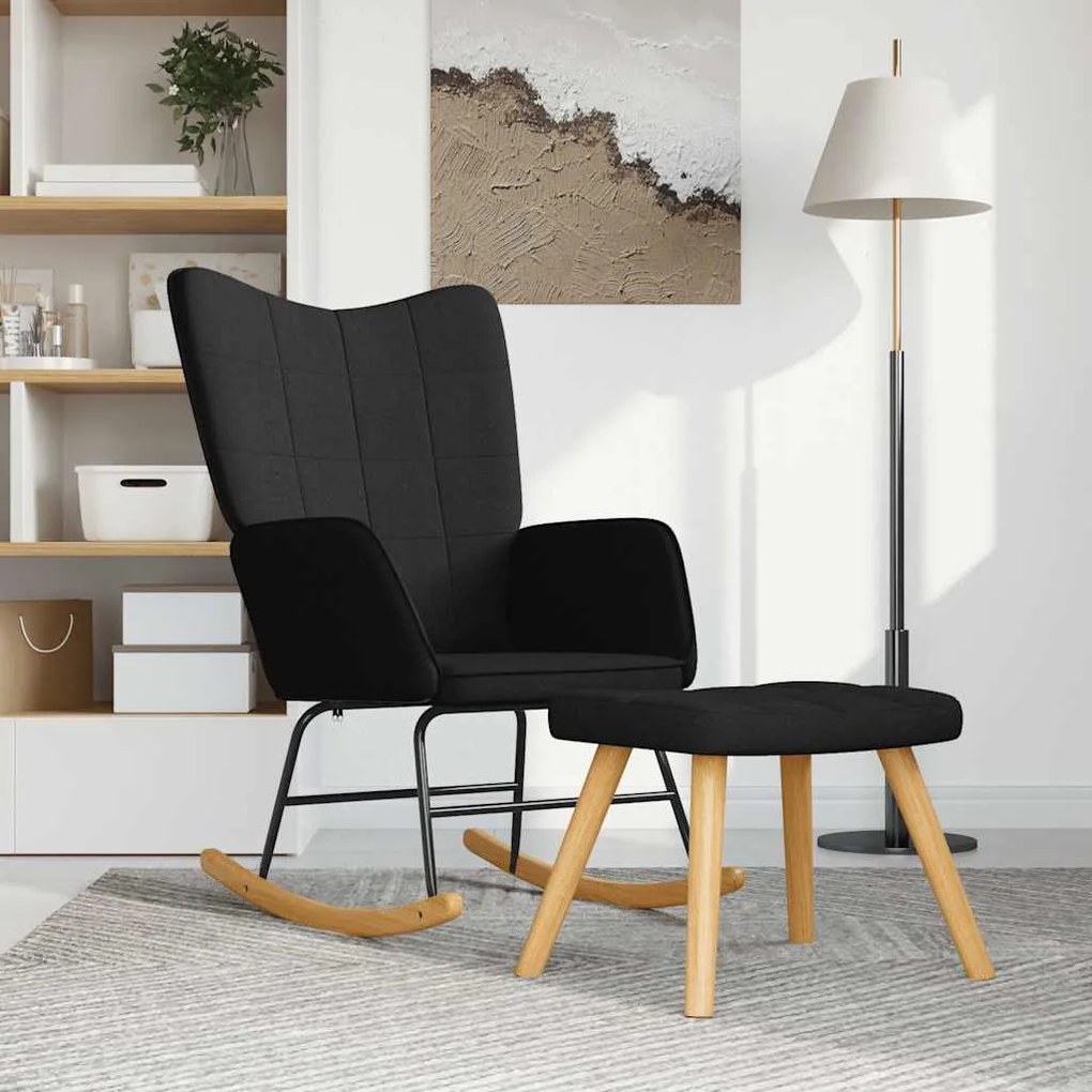 vidaXL Scaun balansoar cu taburet, negru, textil