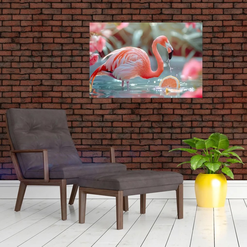 Tablou - Flamingo în iaz (90x60 cm)