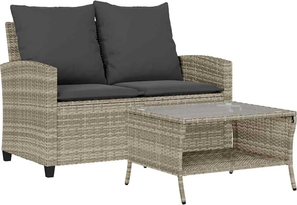 vidaXL Canapea grădină 2 locuri cu perne masă polirattan gri deschis