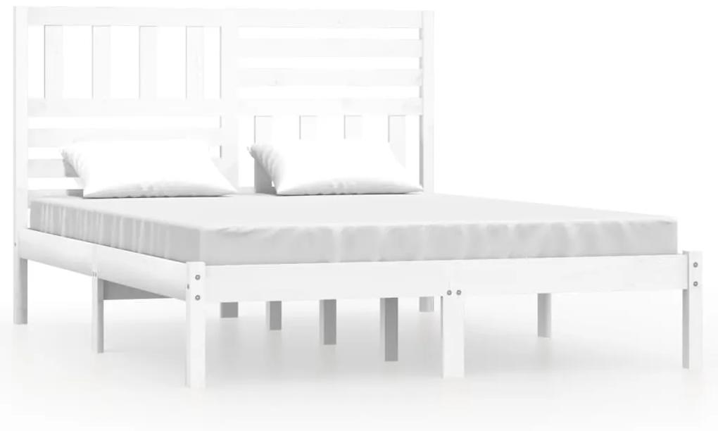 3100999 vidaXL Cadru de pat dublu, alb, 135x190 cm, lemn masiv de pin