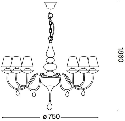 Lustră pe lanț Ideal Lux BLANCHE 6xE14/4W/230V d. 72 cm negru