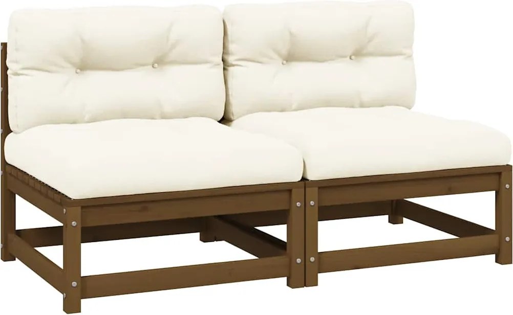 vidaXL Canapele de mijloc grădină, perne crem, 2 buc., lemn masiv pin