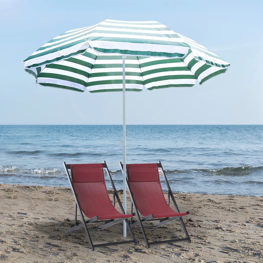 Outsunny Umbrelă de Plajă cu Acoperiș Înclinabil la 45°, Ø1.8x2 m, Verde și Alb | Aosom Romania