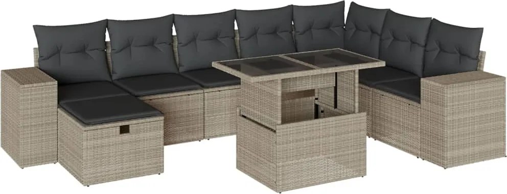 vidaXL Set canapele de grădină cu perne, 9 piese gri deschis poliratan