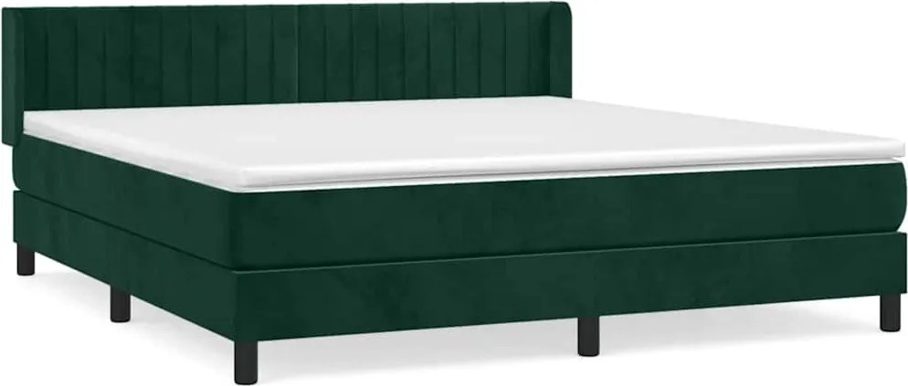 vidaXL Pat box spring cu saltea, verde închis, 180x200 cm, catifea