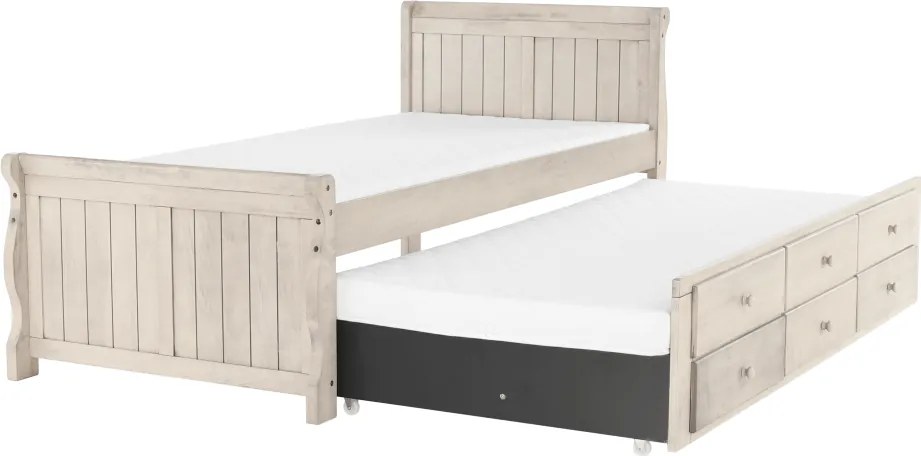 Pat cu pat suplimentar, alb antic, 90x200, ANTIKO