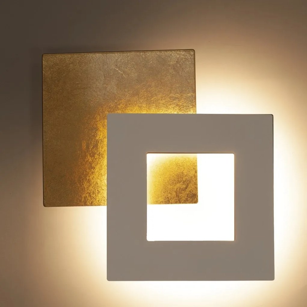 Aplica de perete LED design ambiental DALIA 18x18cm, alb/ auriu