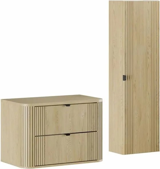 Set dulap baza suspendat 80 cm cu blat si dulap coloana Comad Ovalia stejar Cremona