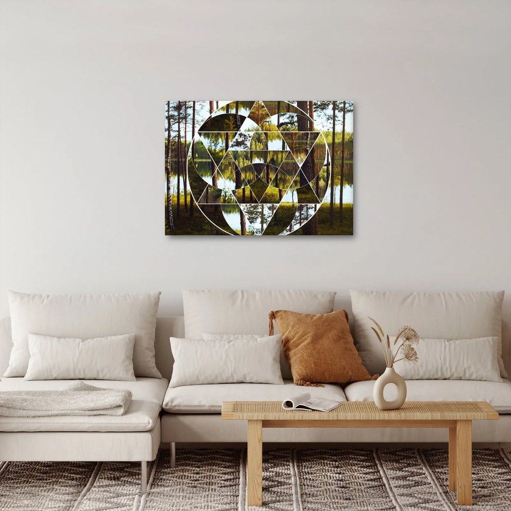 Tablou - Colaj geometric pe fundalul pădurilor nordice (70x50 cm)