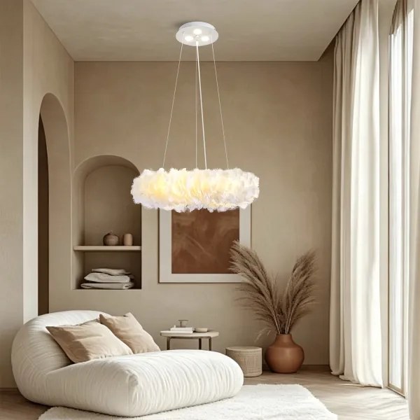 BRILAGI - Lustru LED pe cablu FEATHER 3xE27/40W/230V + 3xLED/3W diam. 50 cm alb