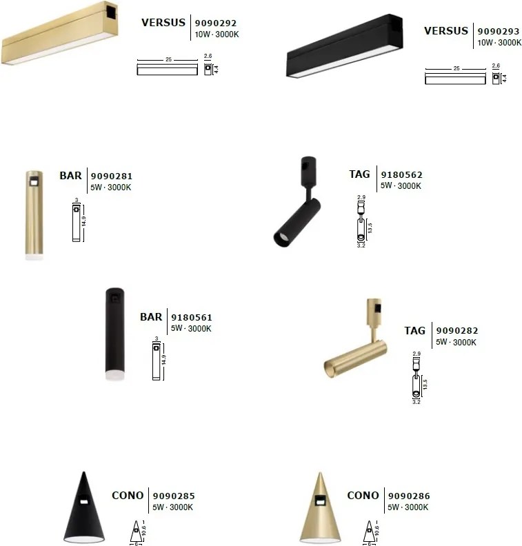 Accesoriu, Corp de iluminat pentru sistemul magnetic PUZZLE si GRAMMI, Minimal alama satinata