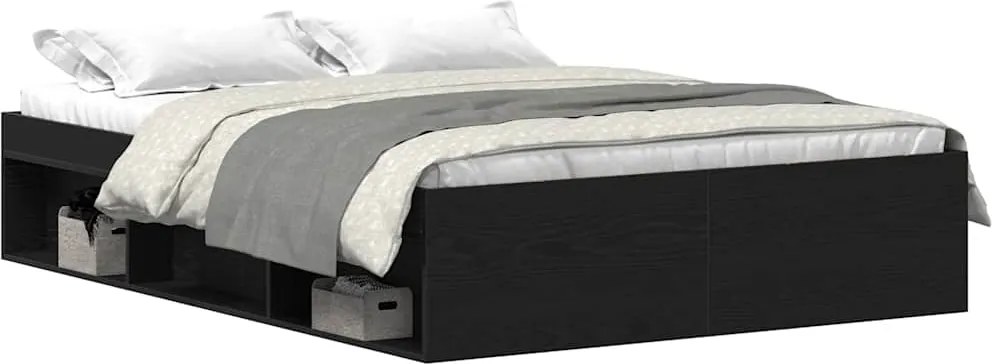 vidaXL Cadru pat fără saltea, stejar negru, 135x190 cm, lemn prelucrat