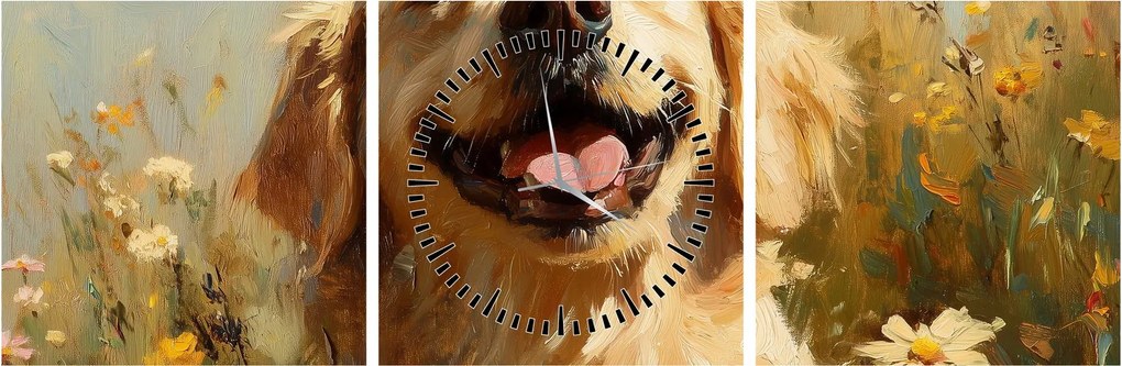 Tablou - Cățel fericit (cu ceas) (90x30 cm)