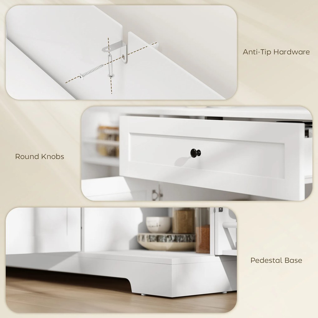 HOMCOM Bufet bucătărie, mobilier de depozitare cu sertar, 4 uși cu închidere silențioasă, rack-uri pe ușă și rafturi reglabile, alb | Aosom Romania