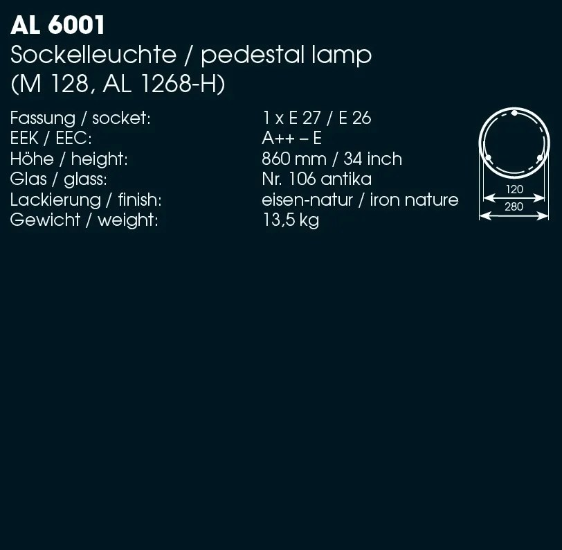 Stalp piedestral iluminat exterior design medieval cu felinar rotund si acoperis nituit, din fier forjat, inaltime 86cm, AL 6001