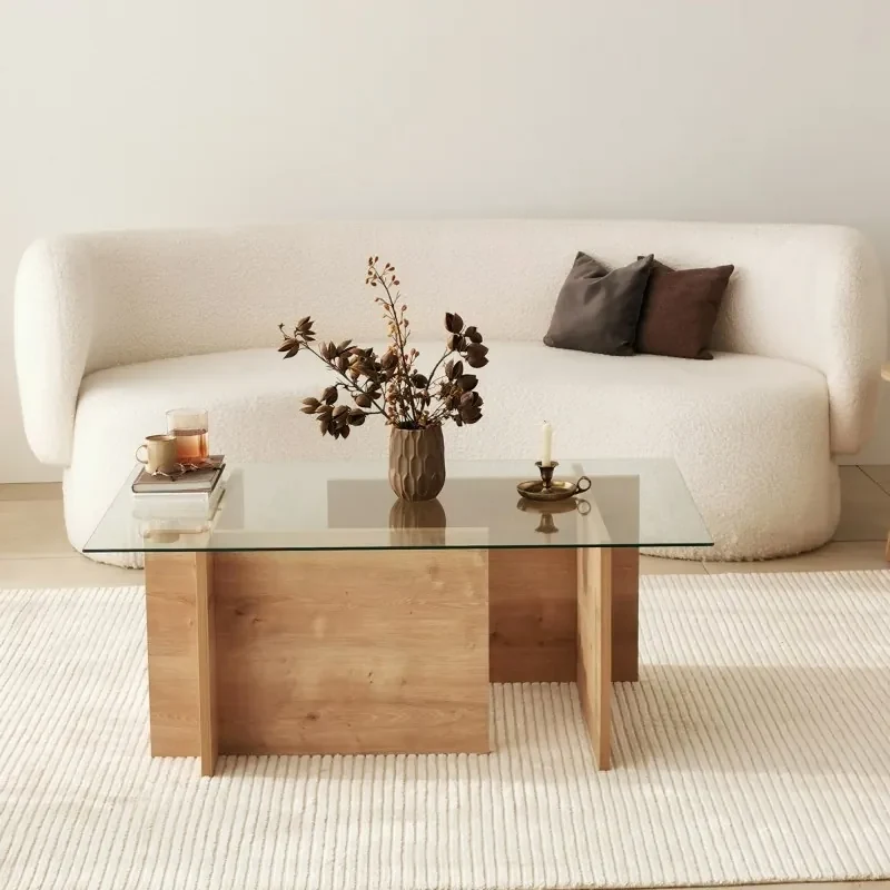Masa de cafea cu sticla si raft 105 X 40 X 65 Escape - Sapphire Oak