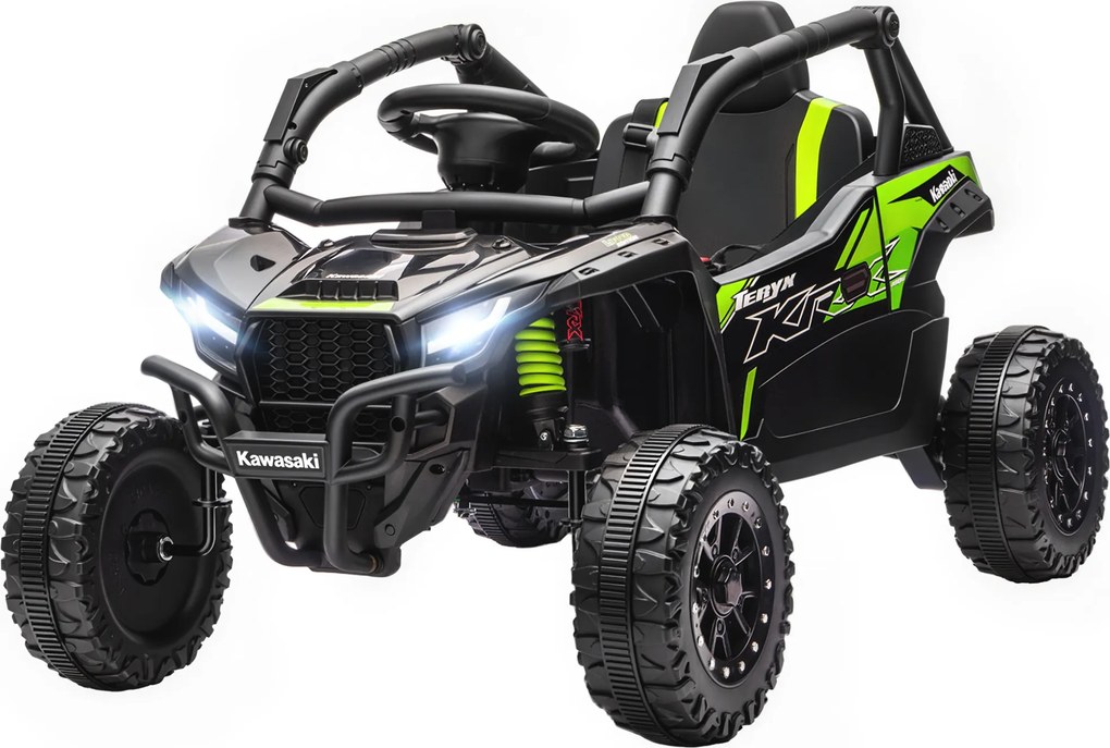 AIYAPLAY ATV Electric pentru Copii 3-5 Ani 12V cu Licență KAWASAKI, Dublu Motor, Telecomandă și Muzică, Negru | Aosom Romania