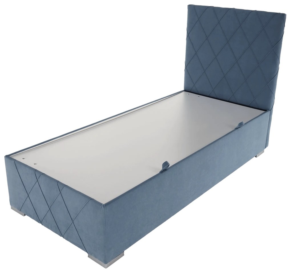 Pat boxspring, pat de o persoană, albastru, 90x200, dreapta, PAXTON