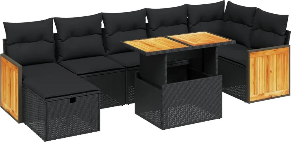 vidaXL Set mobilier de grădină cu perne, 8 piese, negru, poliratan