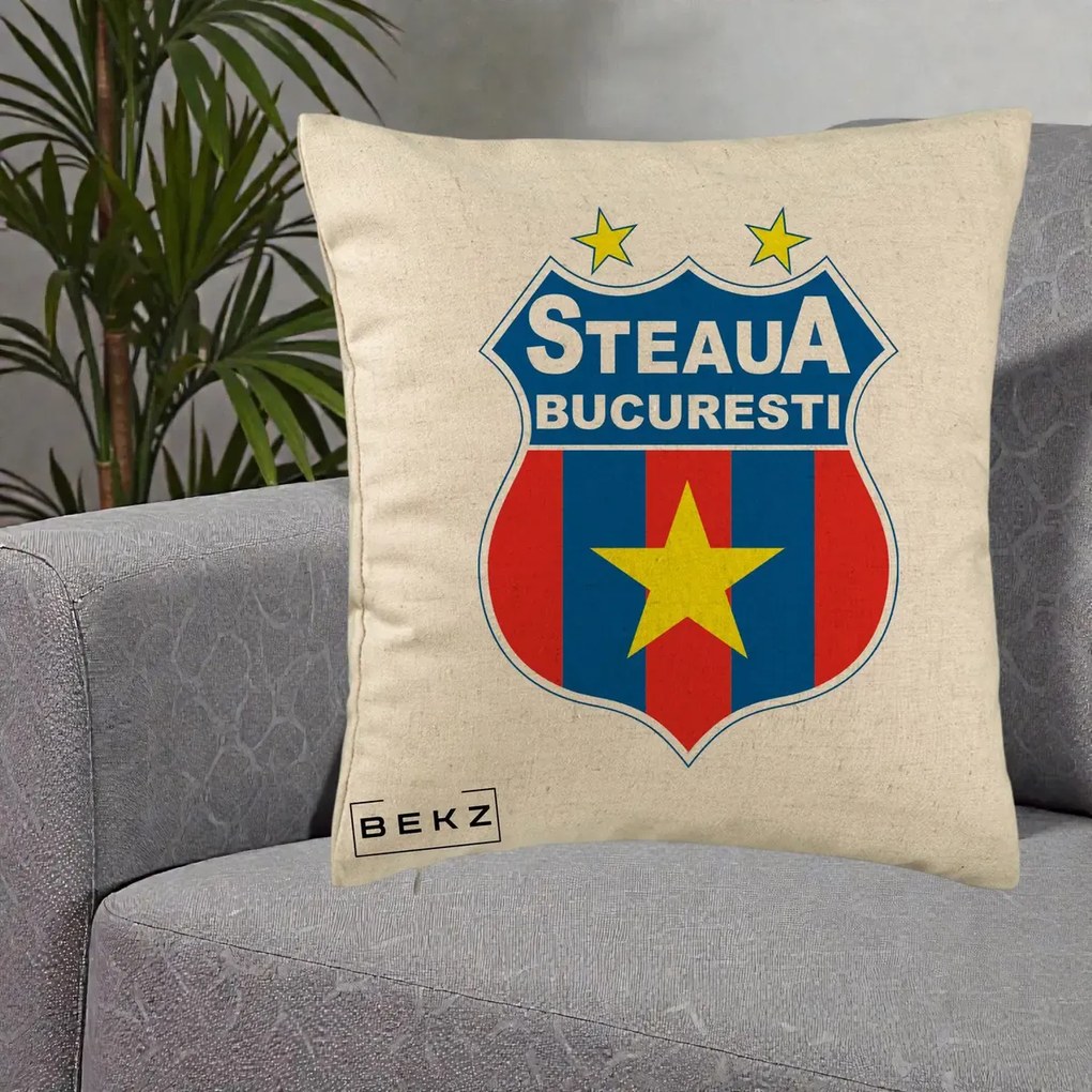 Perna Personalizata Steaua Bucuresti Fotbal, 40x40 cm, Bej, Husa Detasabila, Perna Inclusa, BEKZ®