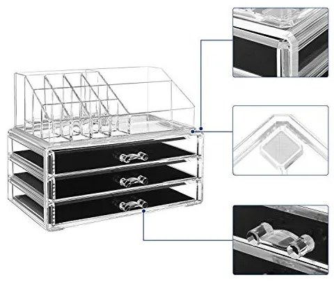 Organizator cosmetice cu 3 sertare, plastic, transparent, Songmics