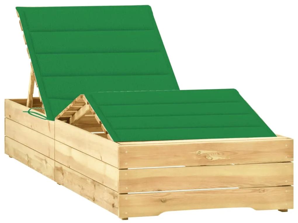 3065944 vidaXL Șezlong cu pernă verde, lemn de pin tratat