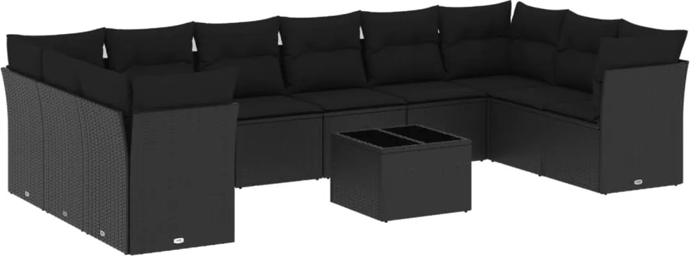vidaXL Set canapele de grădină cu perne, 11 piese, negru, poliratan