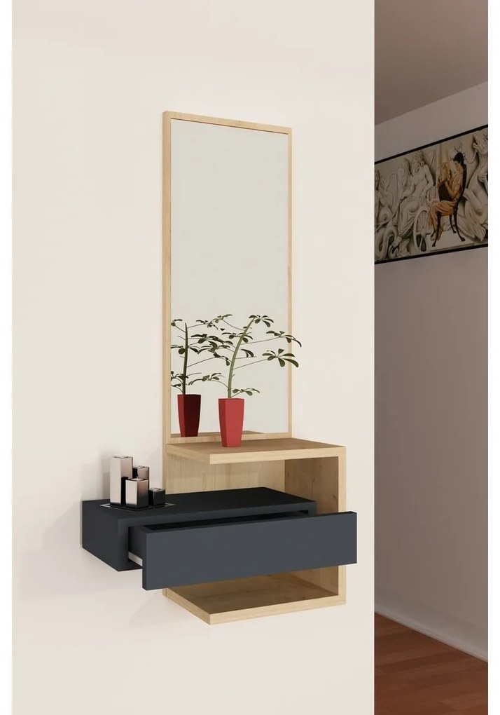 Raft de perete cu oglindă Stella Oak and Anthracite