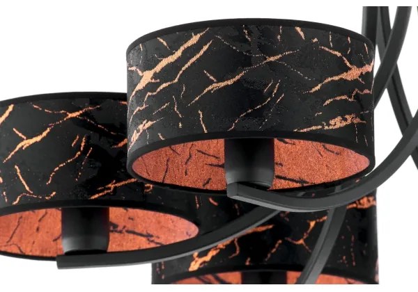 Jupiter 2108- Candelabru pe lanț ARTHUR 6xE27/15W/230V negru/portocaliu/decor marmură