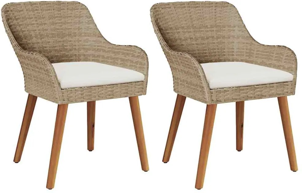 vidaXL Scaun pentru Grădină 2 pcs Bej 62.5 x 55 x 82 cm poliratan
