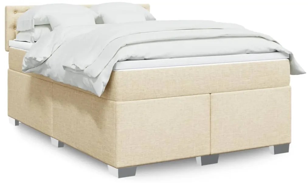 vidaXL Pat continental cu saltea, crem, 140x200 cm, material textil