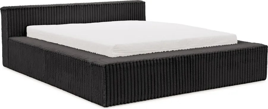 Pat matrimonial negru tapițat cu spațiu de depozitare cu somieră 140x200 cm Cloe – Ropez