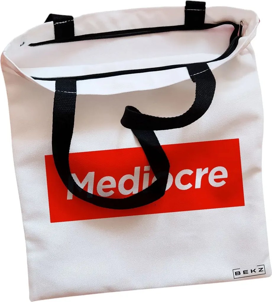 Sacosa de Panza pentru Cumparaturi, Geanta Tote, model Mediocre, Cu fermoar, 38x34.5 cm, Alba, BEKZ®