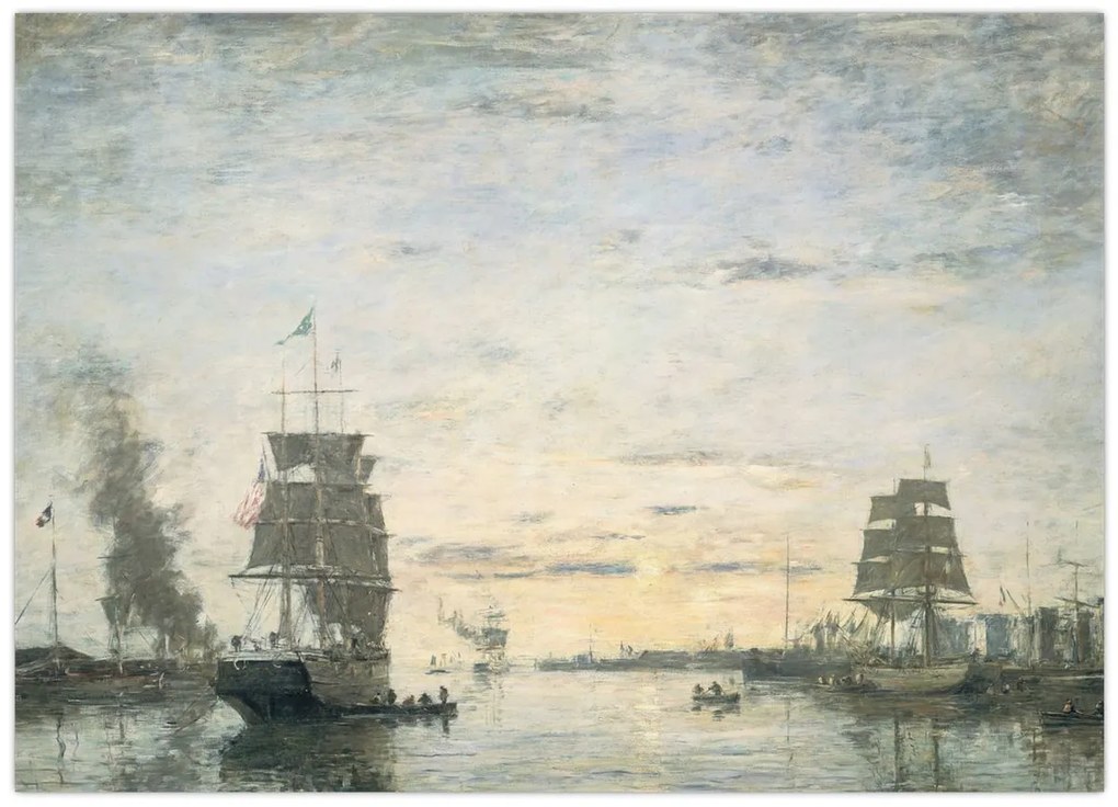 Tablou pe sticlă - Eugène Boudin, Entrance to the Harbor, Le Havre, reproducere (70x50 cm)
