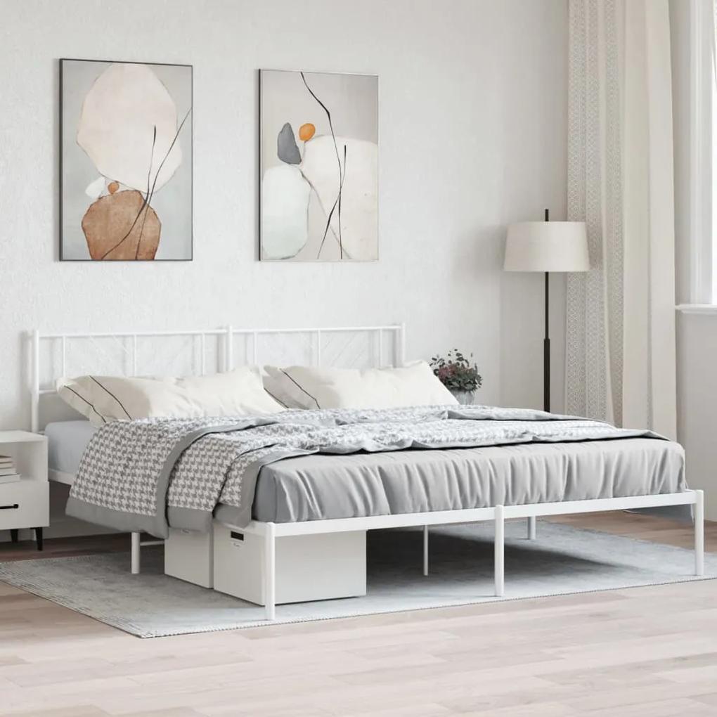 372234 vidaXL Cadru de pat metalic cu tăblie, alb, 193x203 cm