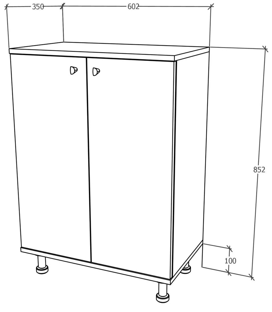 Corp Baie Zaria, 2 Usi, Alb lucios/Alb, MDF, L 60 x l 35 x H 85 cm