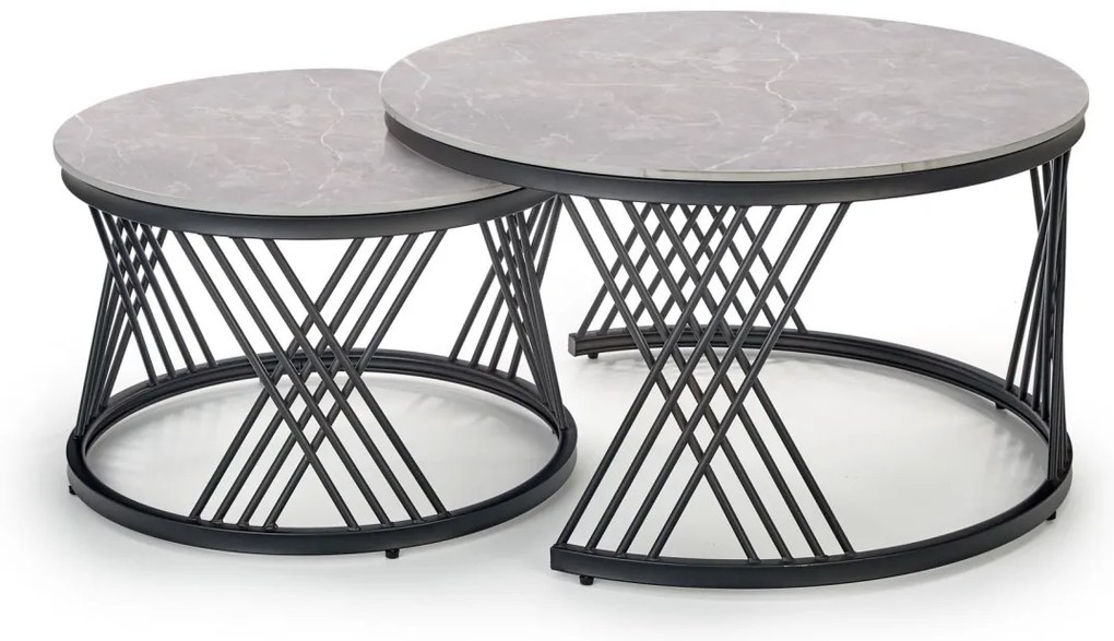 Set 2 mese de cafea Flamingo marmura gri/negru
