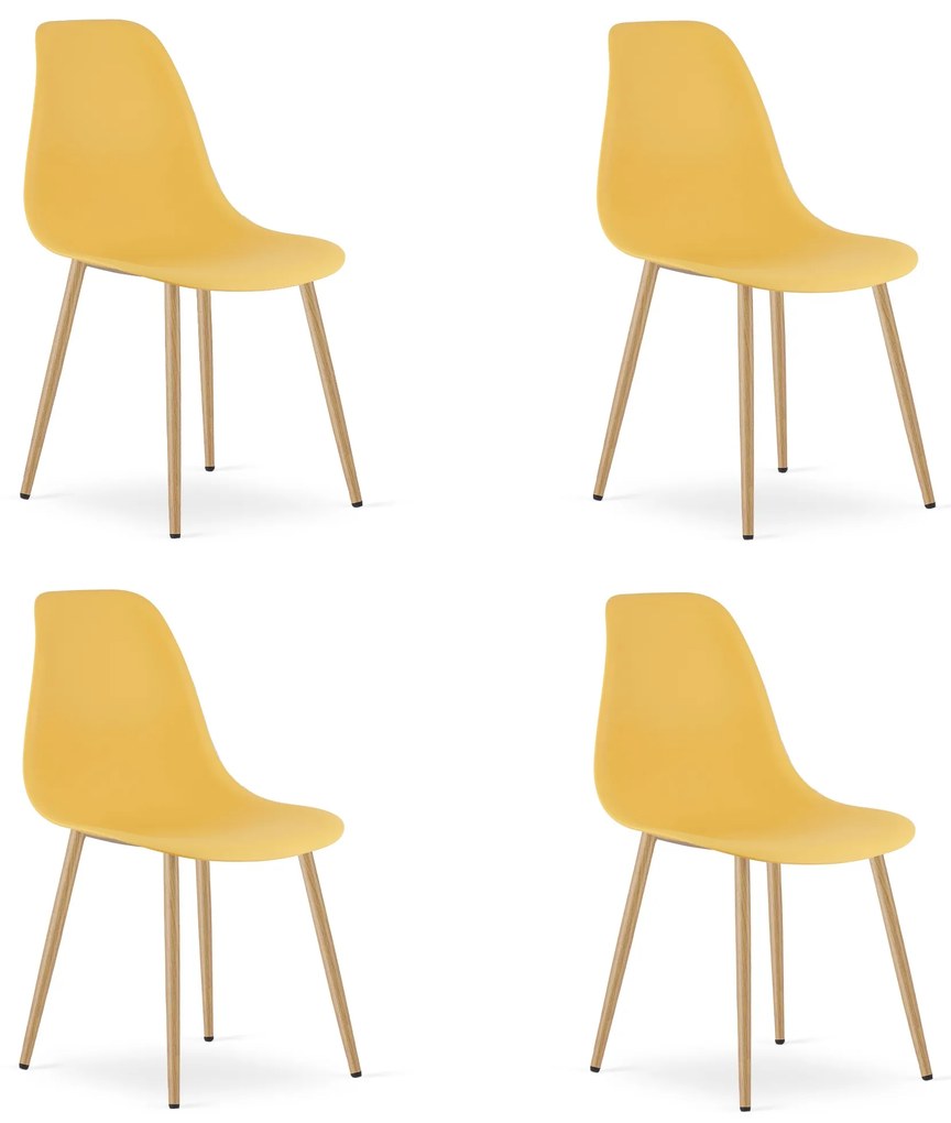 Set 4 Scaune Bucatarie/Dining Velo Plus Galben Mustar Picioare Metalice Finisaj Lemn